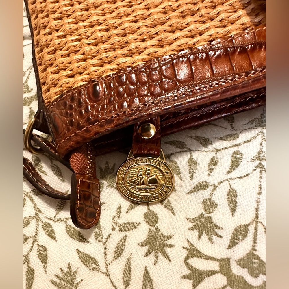 Brahmin Tisbury Collection Woven Straw & Croc Leather Purse/Crossbody - Picture 13 of 16